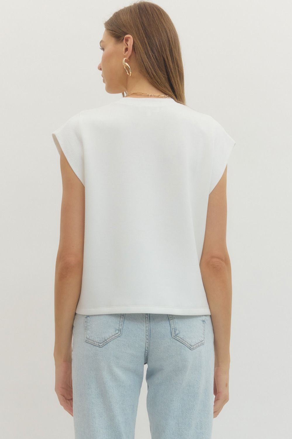 ENTRO INC Women's Top Solid Cap Sleeve Crew Neck Pullover Top