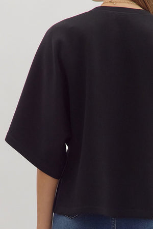 ENTRO INC Women's Top Solid Elbow Sleeve Top