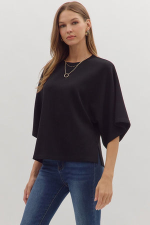 ENTRO INC Women's Top Solid Elbow Sleeve Top