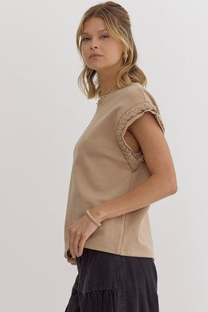 ENTRO INC Women's Top Solid Round Neck Cap Sleeve Top || David's Clothing