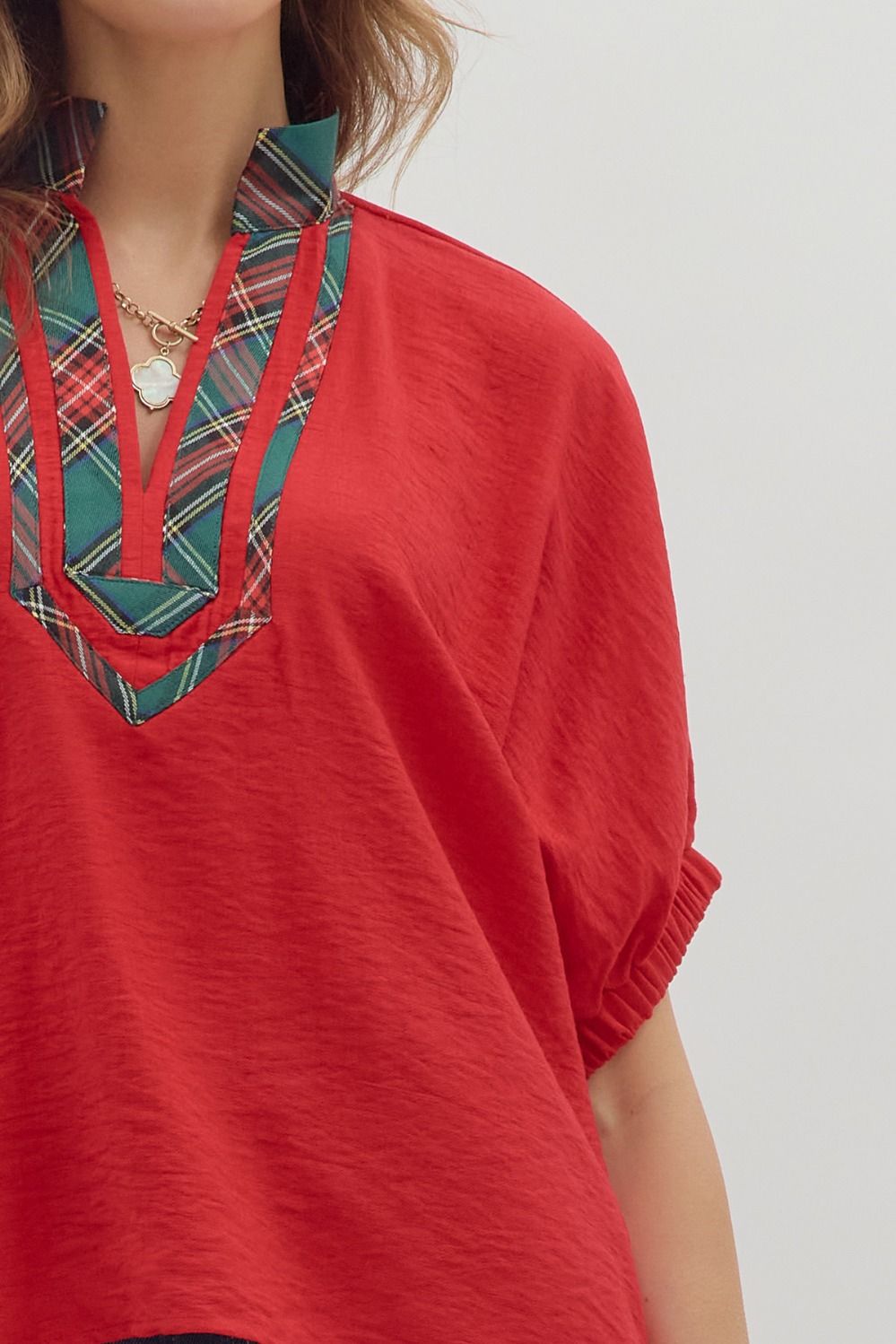 ENTRO INC Women's Top Solid Short Sleeve Dolman Top || David's Clothing