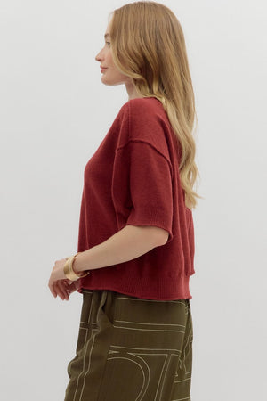 ENTRO INC Women's Top Solid Sweater Knit ¾ Wide Sleeve Pullover