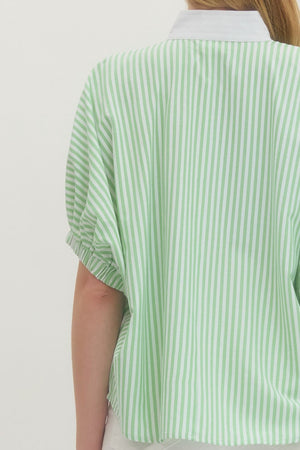 ENTRO INC Women's Top Striped Short Dolman Sleeve Top