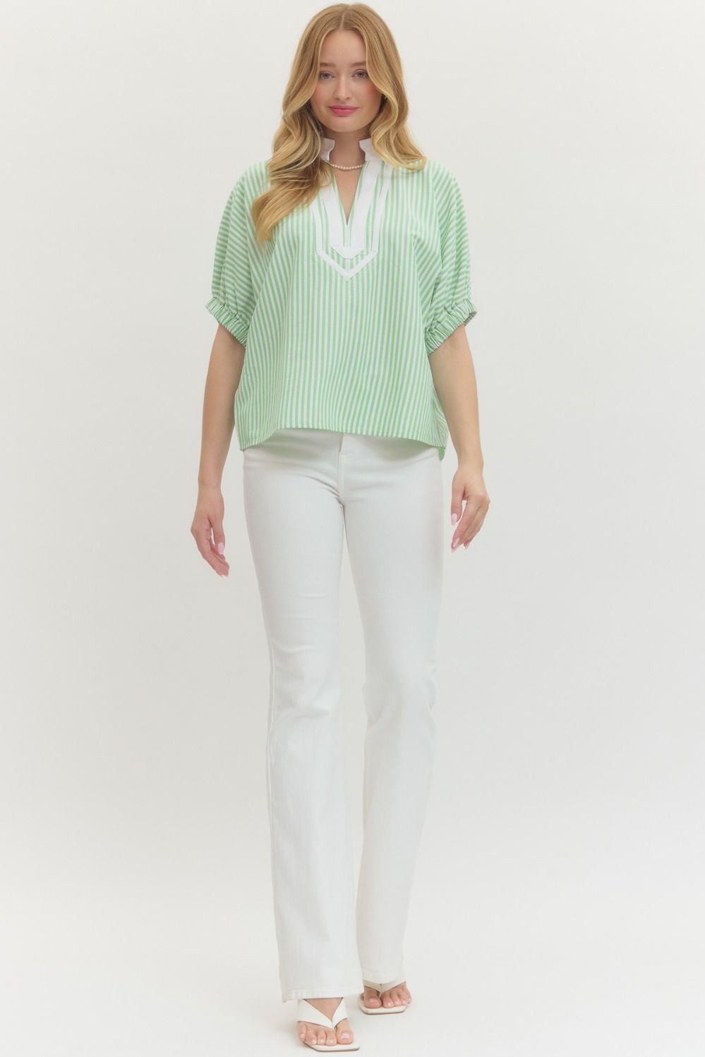 ENTRO INC Women's Top Striped Short Dolman Sleeve Top