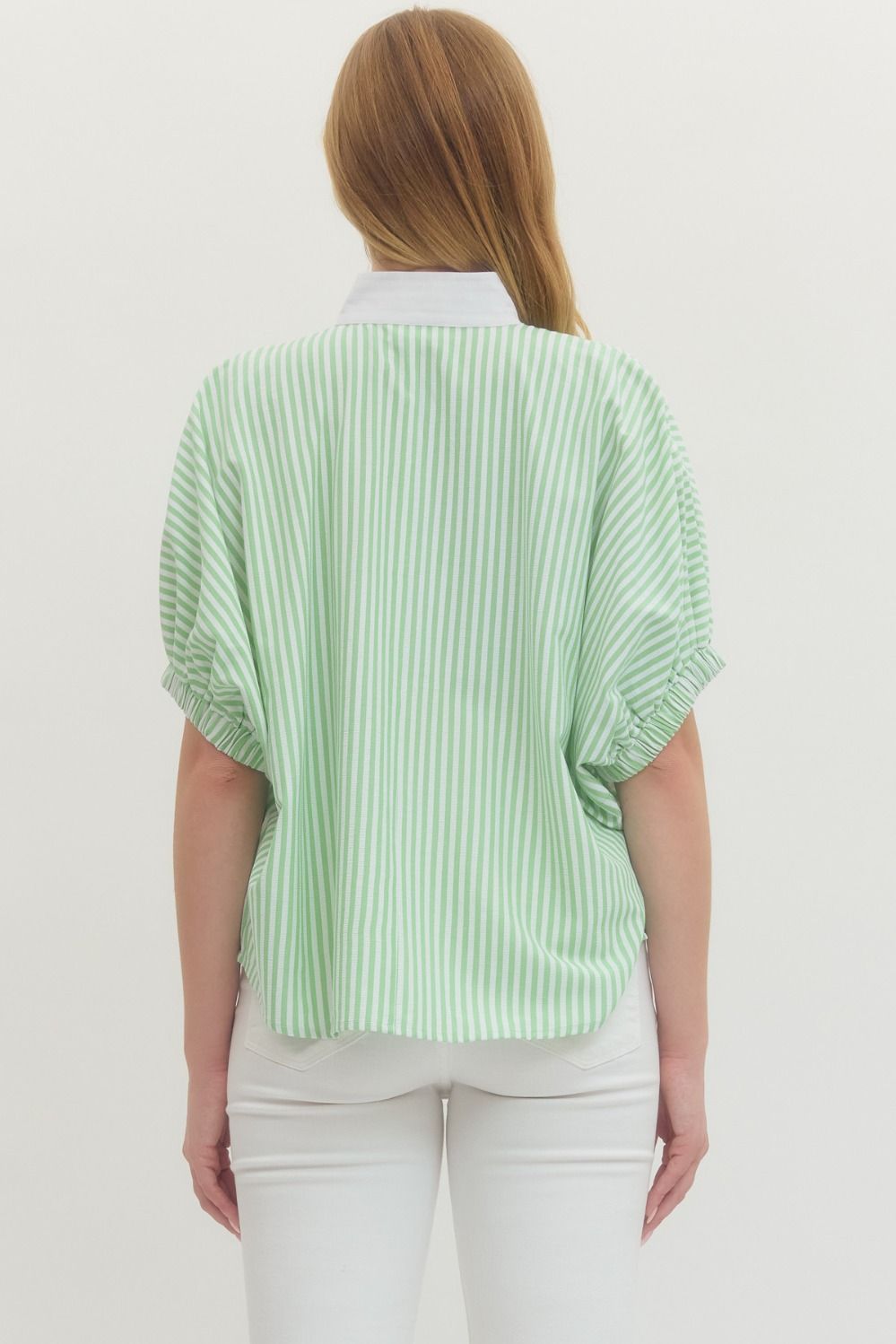 ENTRO INC Women's Top Striped Short Dolman Sleeve Top