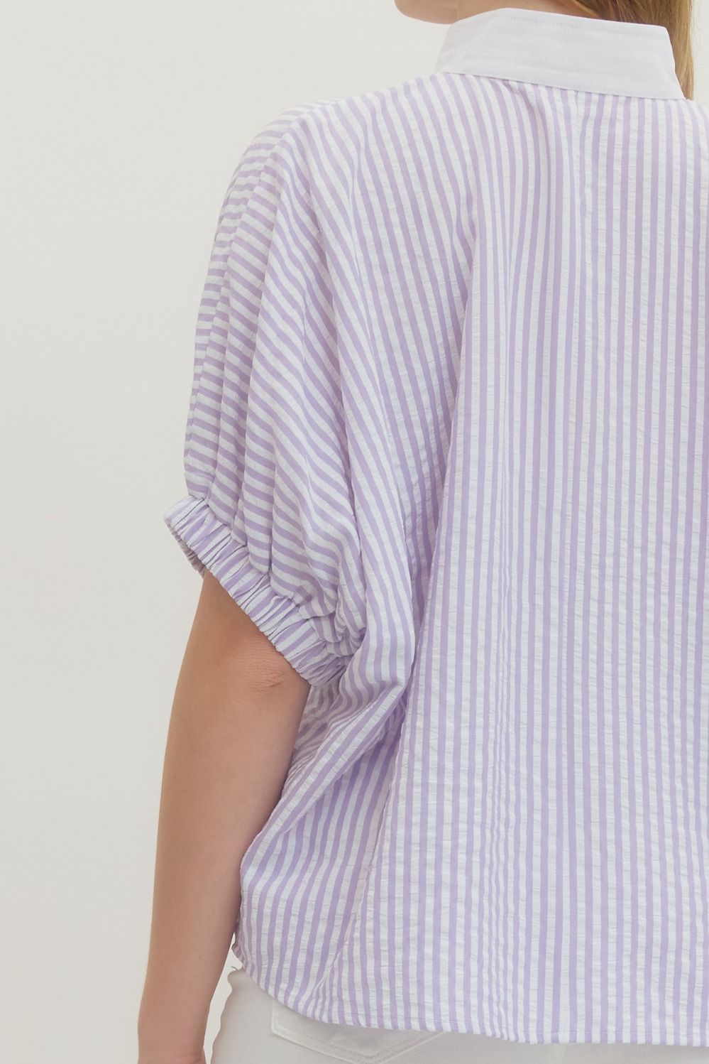 ENTRO INC Women's Top Striped Short Dolman Sleeve Top