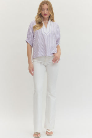 ENTRO INC Women's Top Striped Short Dolman Sleeve Top