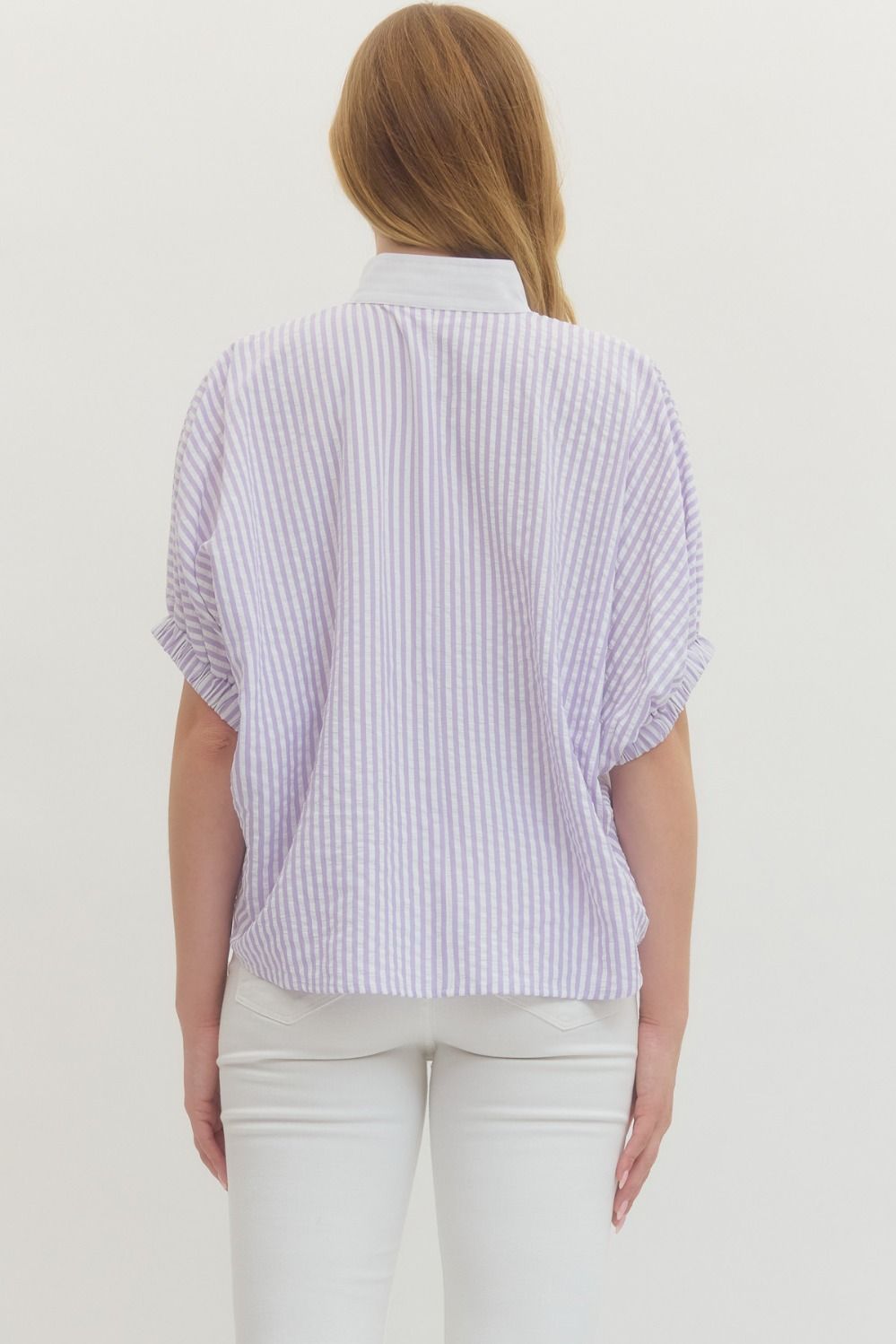 ENTRO INC Women's Top Striped Short Dolman Sleeve Top