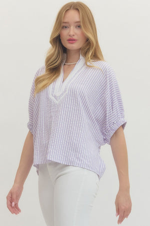 ENTRO INC Women's Top Striped Short Dolman Sleeve Top