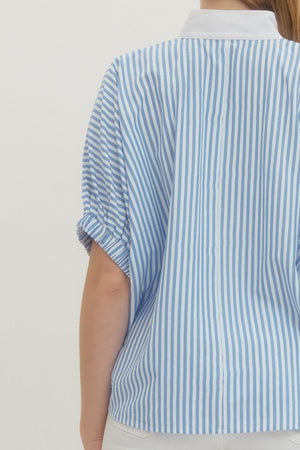 ENTRO INC Women's Top Striped Short Dolman Sleeve Top