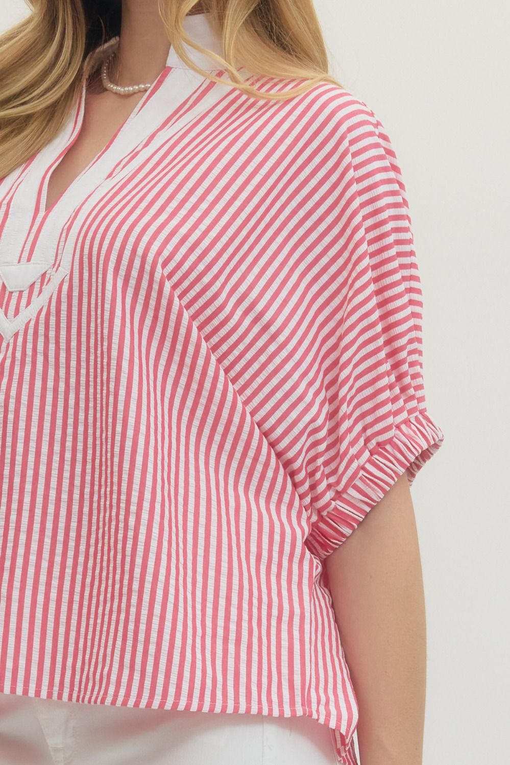 ENTRO INC Women's Top Striped Short Dolman Sleeve Top