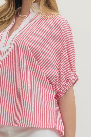 ENTRO INC Women's Top Striped Short Dolman Sleeve Top