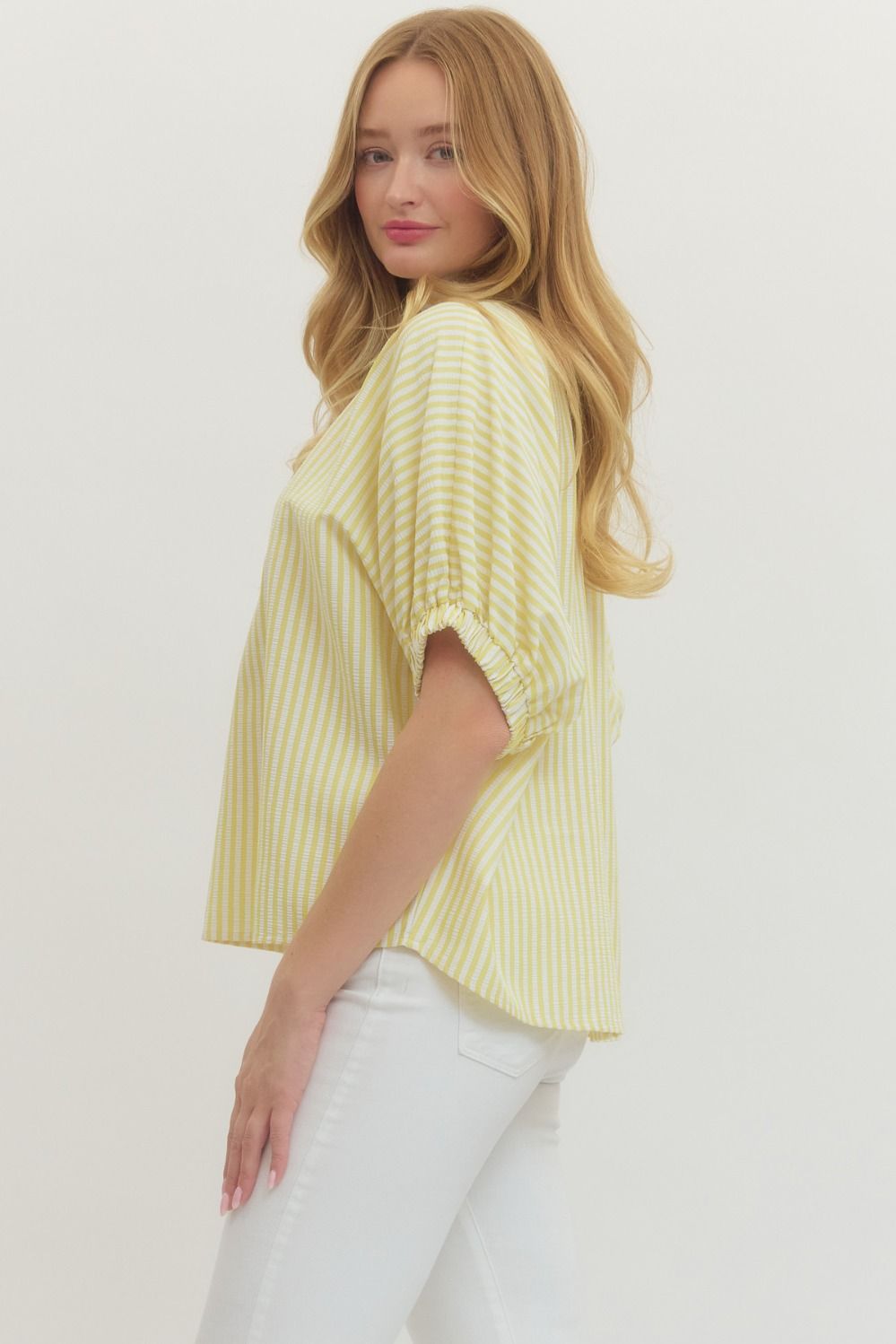 ENTRO INC Women's Top Striped Short Dolman Sleeve Top