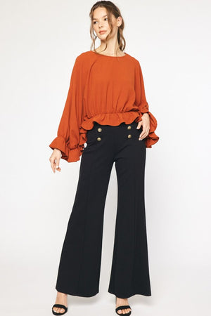 ENTRO INC Women's Top Textured Long Sleeve Crop Top || David's Clothing