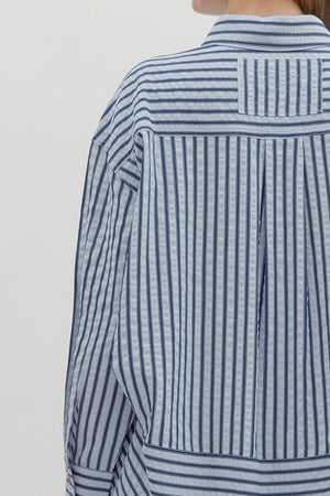 ENTRO INC Women's Top Textured Striped Long Sleeve Button Down Collar Shirt