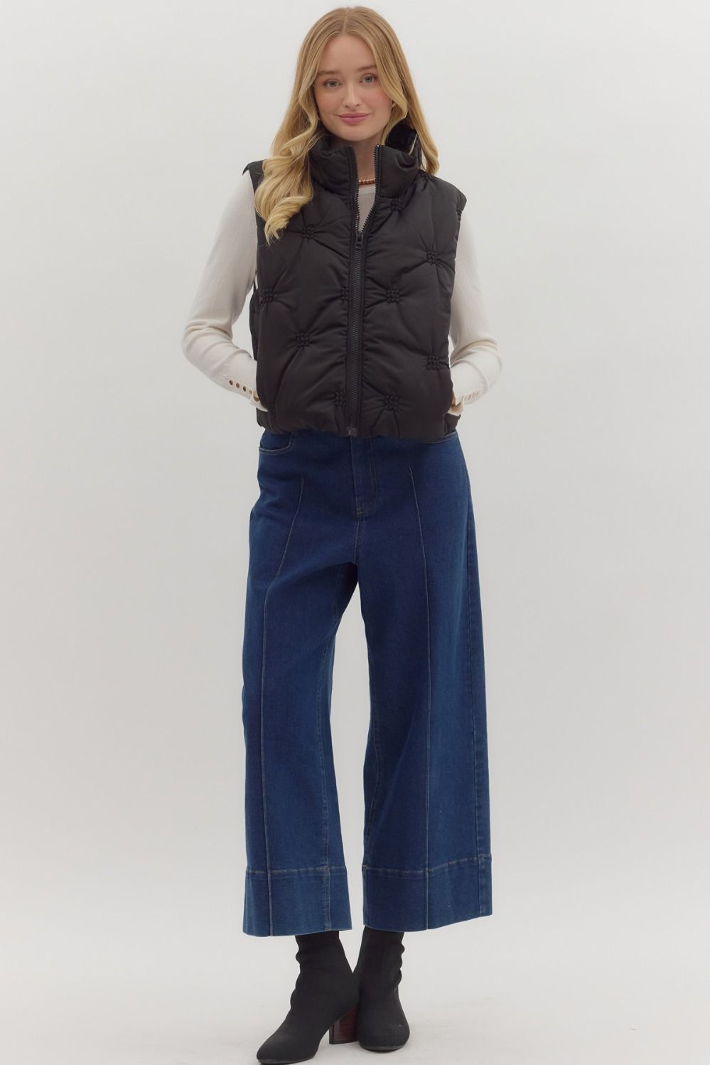 ENTRO INC Women's Vest High Neck Sleeveless Zip-Front Quilted Puffer Vest