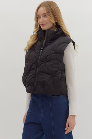 ENTRO INC Women's Vest High Neck Sleeveless Zip-Front Quilted Puffer Vest
