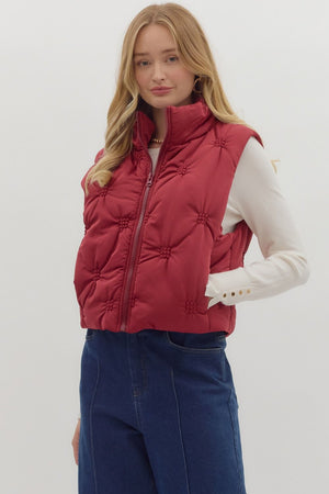 ENTRO INC Women's Vest High Neck Sleeveless Zip-Front Quilted Puffer Vest
