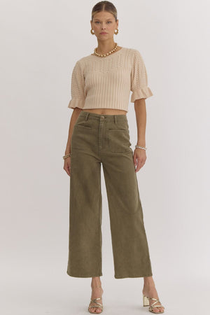 Solid High Waisted Wide Leg Pants