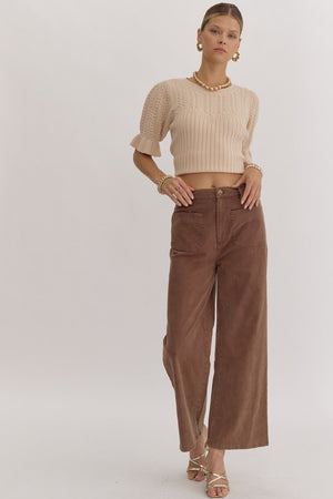 Solid High Waisted Wide Leg Pants