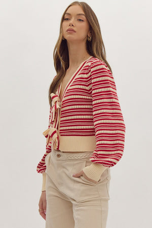 Stripe Print Knitted Long Sleeve Cardigan