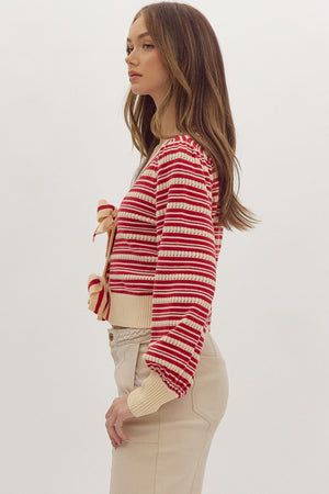 Stripe Print Knitted Long Sleeve Cardigan