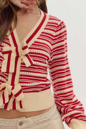 Stripe Print Knitted Long Sleeve Cardigan