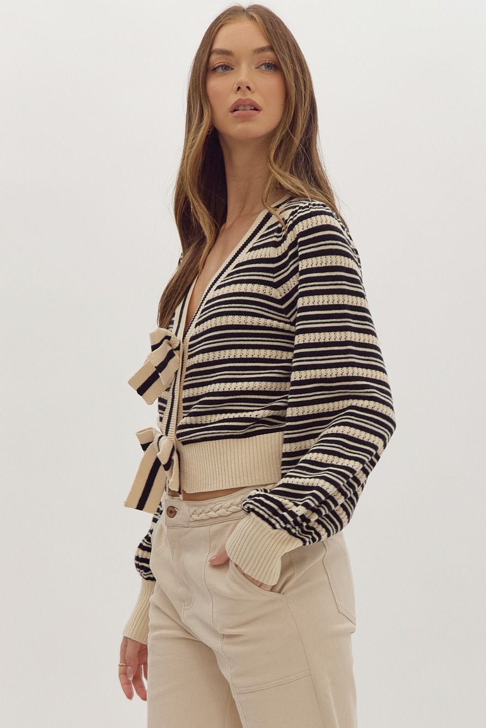 Stripe Print Knitted Long Sleeve Cardigan