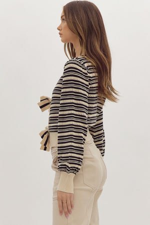 Stripe Print Knitted Long Sleeve Cardigan