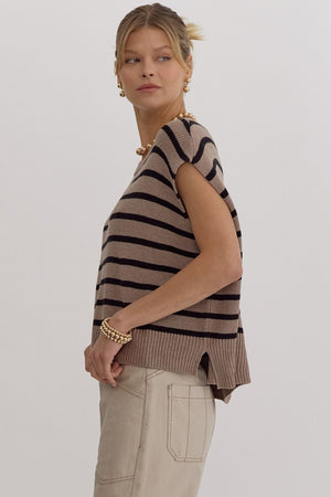 Stripe Print Round Neck Short Sleeve Knit Top