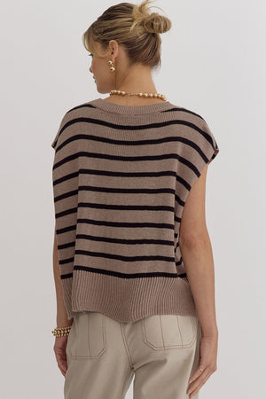 Stripe Print Round Neck Short Sleeve Knit Top