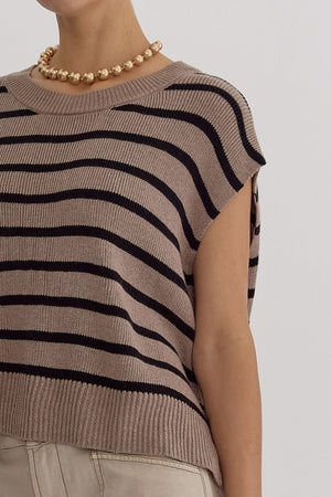 Stripe Print Round Neck Short Sleeve Knit Top