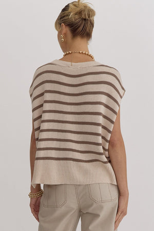 Stripe Print Round Neck Short Sleeve Knit Top