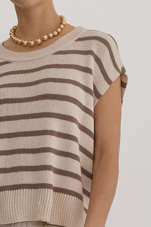 Stripe Print Round Neck Short Sleeve Knit Top