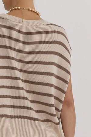 Stripe Print Round Neck Short Sleeve Knit Top