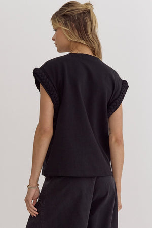 Solid Round Neck Cap Sleeve Top