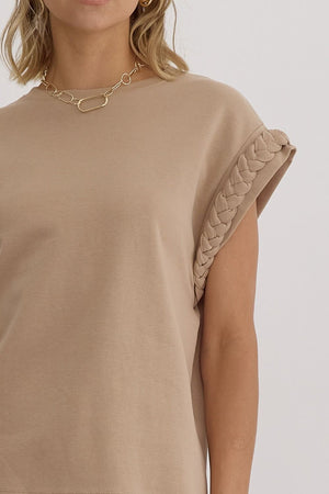 Solid Round Neck Cap Sleeve Top