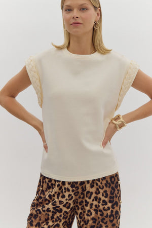 Solid Round Neck Cap Sleeve Top