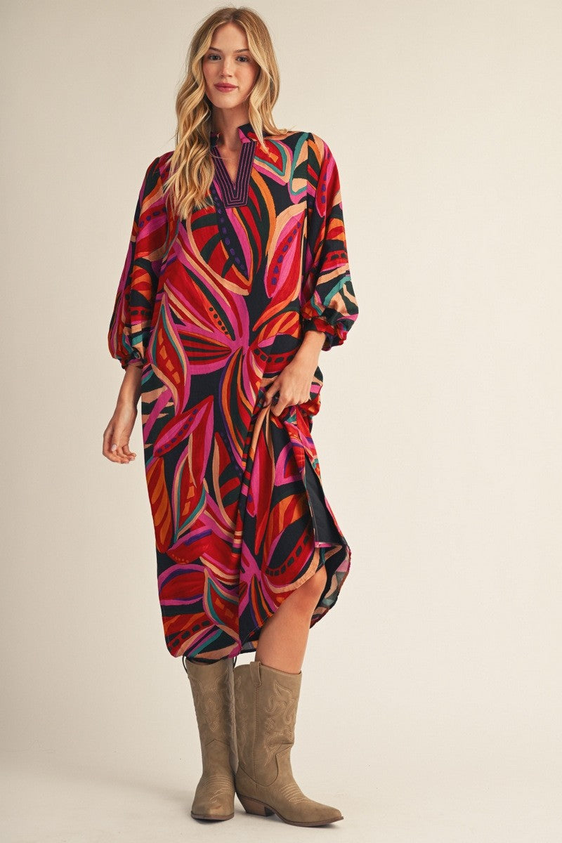 Side Slit Boho Floral Midi Dress
