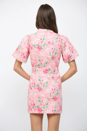 FATE BY LFD Women's Dresses Floral Print Belted Button Down Mini Dress
