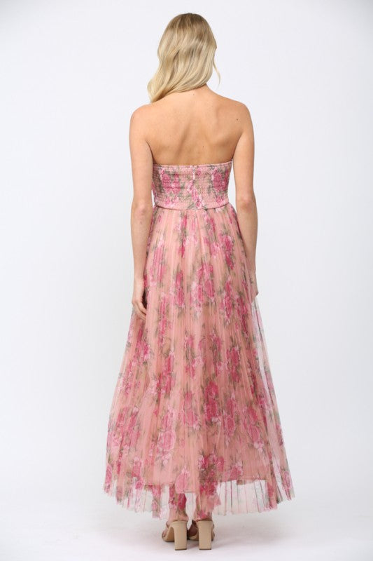 FATE BY LFD Women's Dresses Floral Print Mesh Pleated Maxi Dress