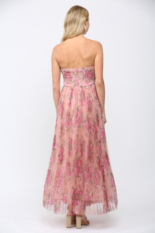 FATE BY LFD Women's Dresses Floral Print Mesh Pleated Maxi Dress