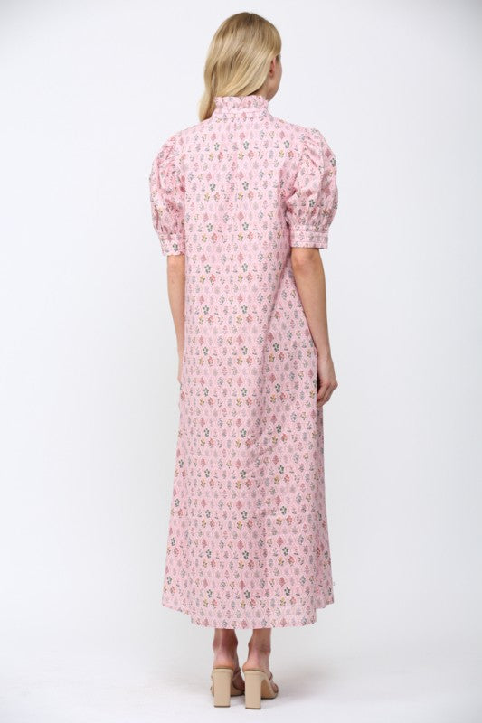 FATE BY LFD Women's Dresses Floral Ruffled Mock Neck Button Down Maxi Dress