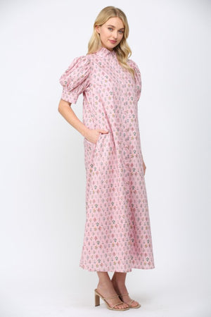 FATE BY LFD Women's Dresses Floral Ruffled Mock Neck Button Down Maxi Dress