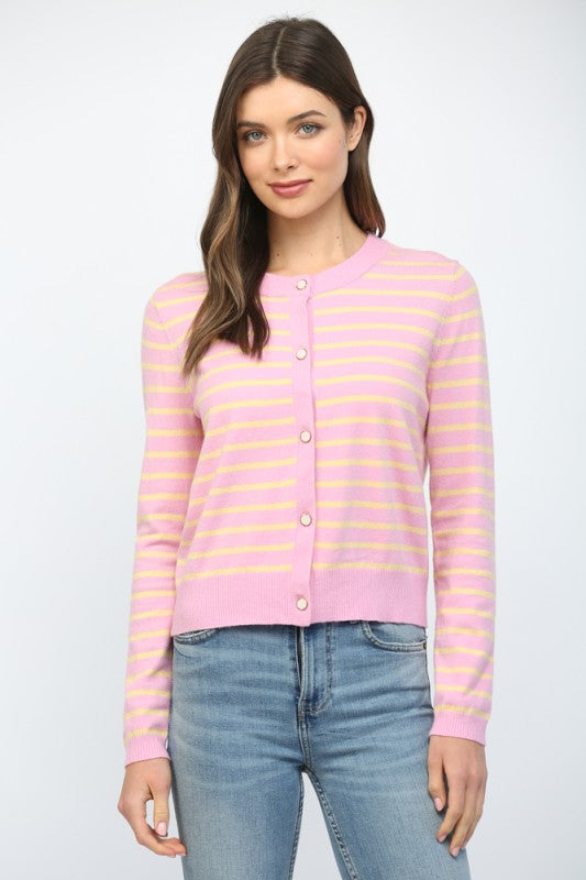 FATE BY LFD Women's Sweaters Stripe Button Closure Cardigan
