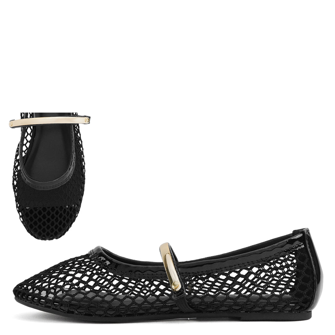 FORTUNE DYNAMIC Women's Shoes Meghan Mesh Flats with Gold Accents
