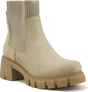 FORTUNE DYNAMIC Women's Shoes TAN / 5.5 Zordy Women's Lug Sole Mid Heel Chelsea Ankle Bootie || David's Clothing ZORDY