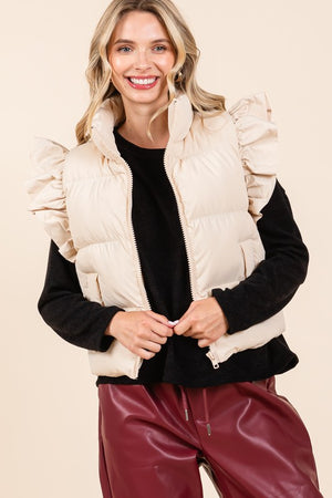 GEEGEE Women's Outerwear Ruffled Sleeve Puffer Vest || David's Clothing