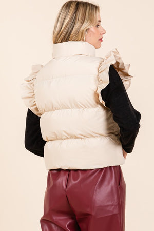 GEEGEE Women's Outerwear Ruffled Sleeve Puffer Vest || David's Clothing