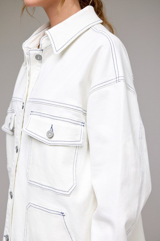 HIDDEN JEANS Women Jackets Hidden Jeans Pearl Wash Oversized Shirt || David's Clothing